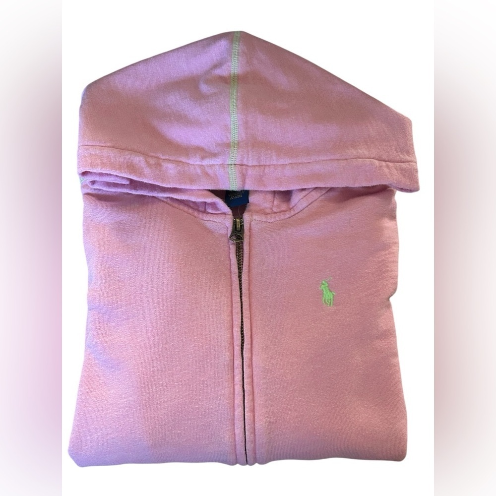Polo Ralph Lauren Pink Zip Hoodie Neon Logo Youth Girls Zip Up Sweatshirt 12-14